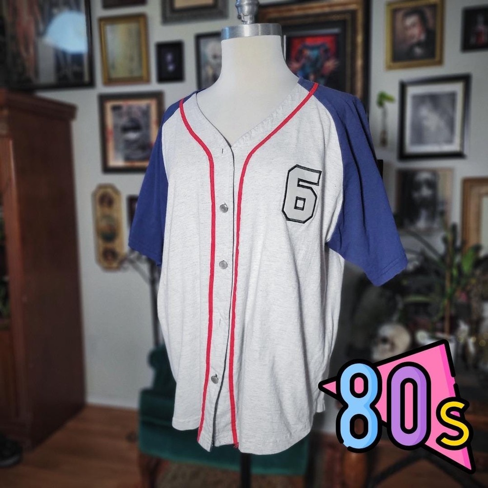 Jazzy Sport Baseball Jersey Vintage 80s Gray Trim Number 6 Made in California‎
